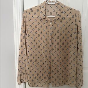 Tan Button-Up Shirt with Ring Pattern